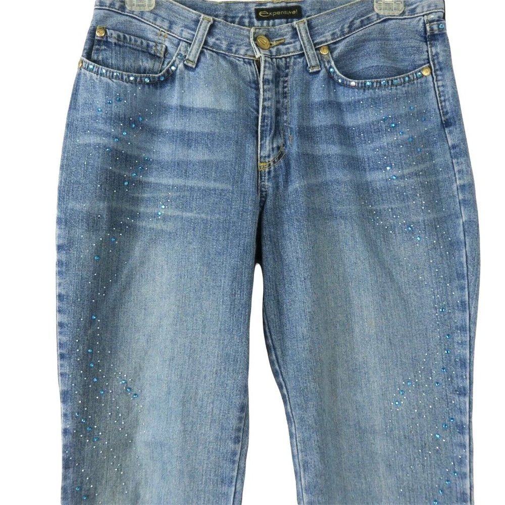 Vintage Expensive Denim Jeans Womens 29 Blue Crystals Distressed Made in Italy